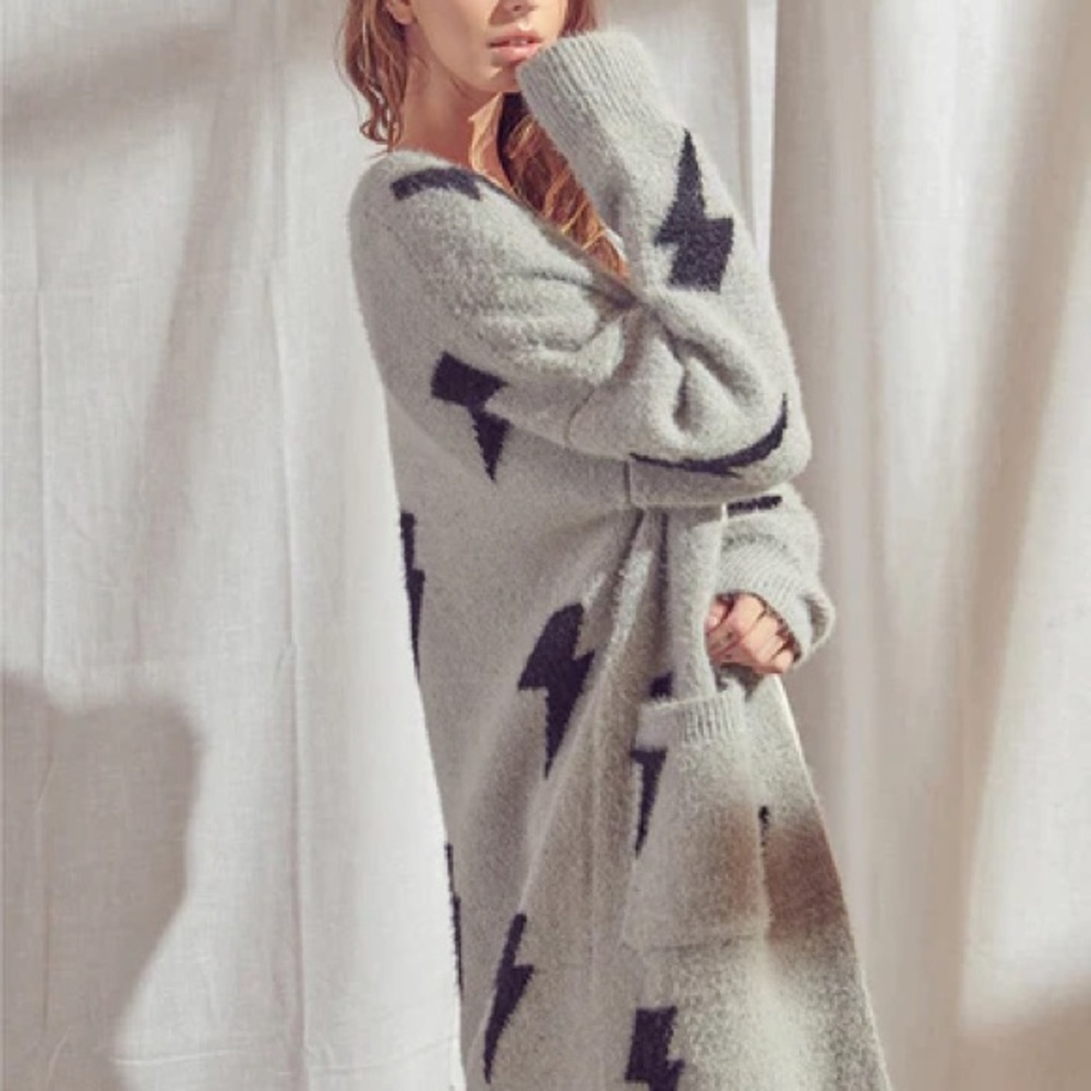 Storia Gray and Black fuzzy Cardigan with bolts